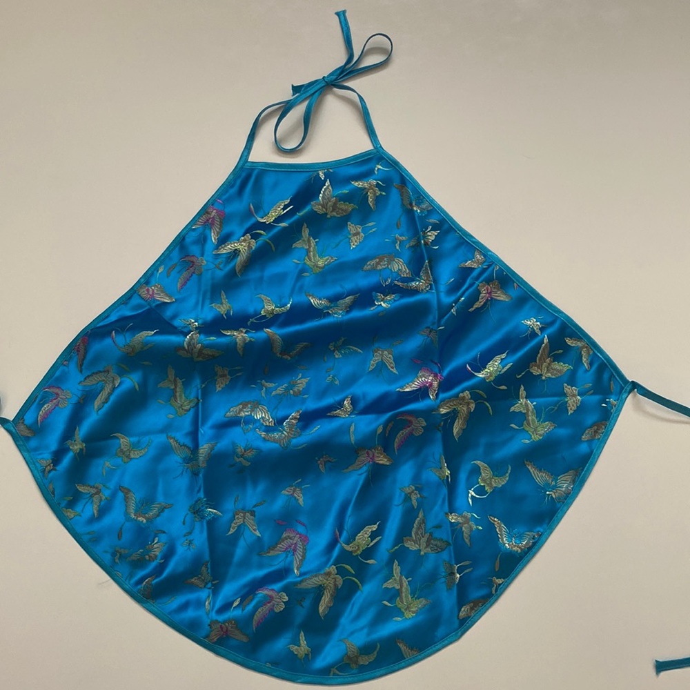Blue satin butterfly backless halter top